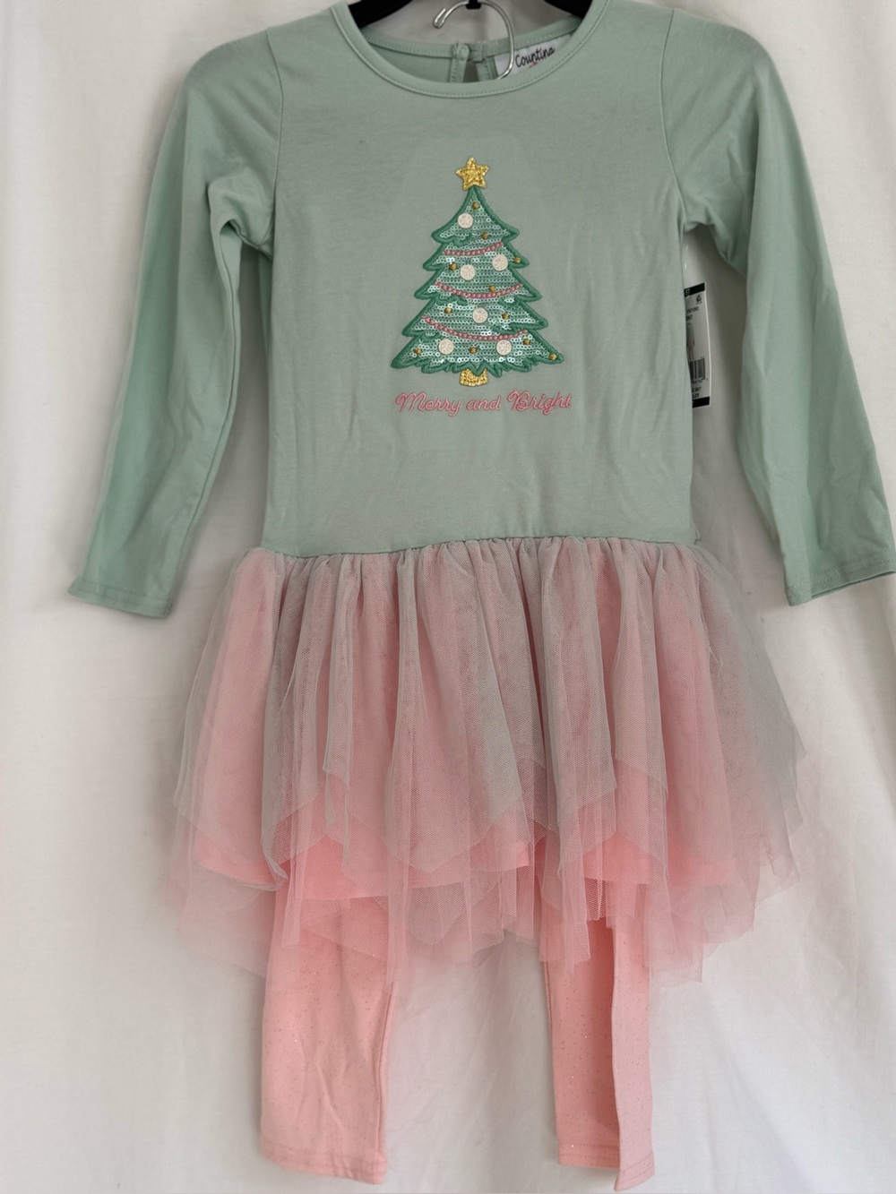 COUNTING DAISIES Mint Green & Pink Holiday Tulle Dress with Leggings Size 5T
